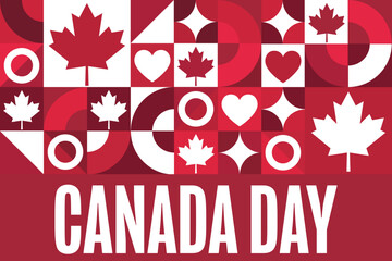 Wall Mural - Happy Canada Day. July 1. Holiday concept. Template for background, banner, card, poster with text inscription. Vector EPS10 illustration.