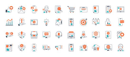 Online Marketing thin icons set. Web Development and Optimization icon. Vector illustration
