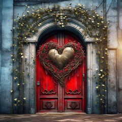Wall Mural - Doors of love to our heart, soul. Concept of universal love, spirituality, connection. Awareness of inner self. Concept. Esoteric. Generative AI.
