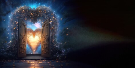 Wall Mural - Doors of love to our heart, soul. Concept of universal love, spirituality, connection. Awareness of inner self. Concept. Esoteric. Generative AI.