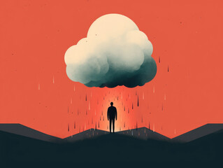 Wall Mural - A person with a dark cloud of hatred hovering above their head. Psychology art concept. AI generation