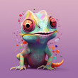 © Gantar - character of a green chameleon on a pink background