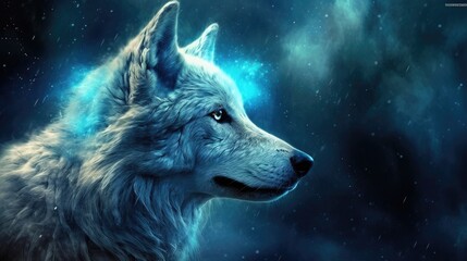 Wall Mural - Blue wolf on galaxy night sky