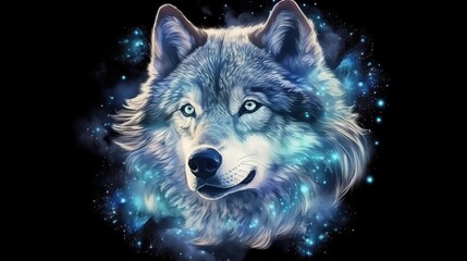 Wall Mural - Blue wolf on galaxy night sky