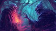 A warlock making a pact with a demonic entity . Fantasy concept , Illustration painting.