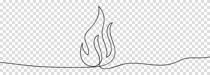 Fire flame continuous line drawing art. Vector illustration isolated on transparent background