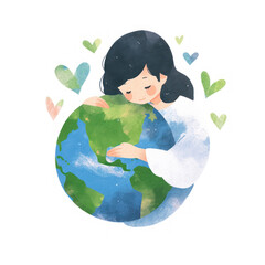 A child hugging planet Earth, giving love, care and protection - Conceptual illustration, logo for Earth Day, Generative AI