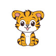 Cute baby tiger cartoon. Flat cute tiger cartoon animal character vector illustration isolated on background.