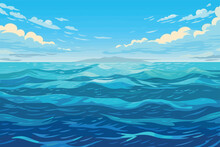 Vector Calm Sea Or Ocean Surface With Small Waves And Blue Sky Vector Illustration