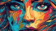 Abstract digital art with a colorful face of a woman . Fantasy concept , Illustration painting.