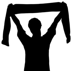 Poster - Digital png silhouette image of woman holding scarf on transparent background