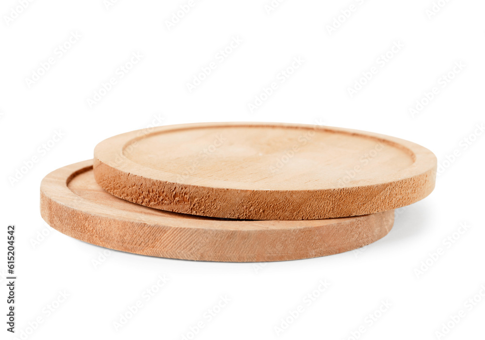 Wooden kitchen boards on white background