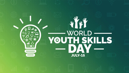 World Youth Skills Day background, banner, poster and card design template with standard color celebrated in july.