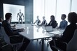 © YouraPechkin - Group of business executives seated at a sleek, with a humanoid robot standing at the head of the table. Generative AI