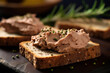 Pate on a slice of bread with garnish. Generative Ai