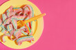 Rainbow sour belts like pasta. Creative food concept.