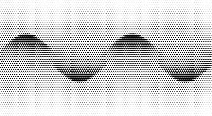 Abstract art geometric background with black halftone dots. Optical illusion with waves and transition.