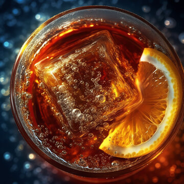 Wall Mural -  - Ice cola with a lemon slice close-up - generative ai
