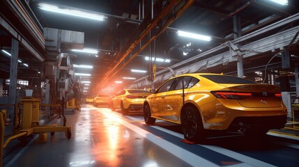 Poster - Automated car Assembly line, The plant of the automotive industry. Line of car body.