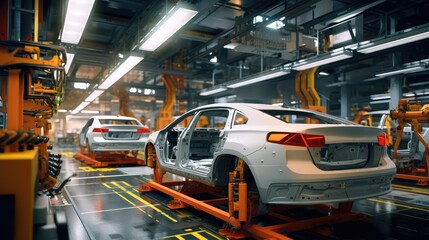 Poster - Automated car Assembly line, The plant of the automotive industry. Line of car body.