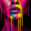 Symbolic representation of the gay movement, a rainbow of colors. The concept of pride, a symbol of love and passion.metallic female face with pink spilling colors
