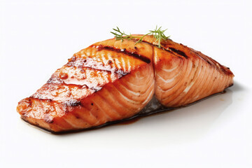 Poster - Salmon roast steak isolated on white background.