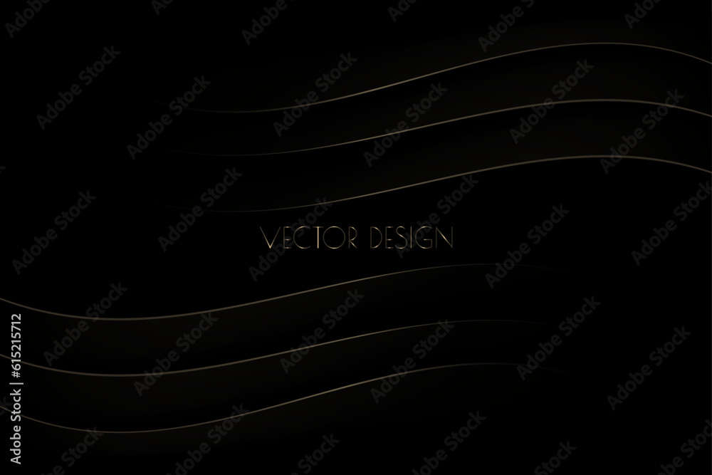 Vector abstract black premium background with curved golden stripes ...
