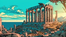 Ancient Ruins In Greece . Fantasy Concept , Illustration Painting.