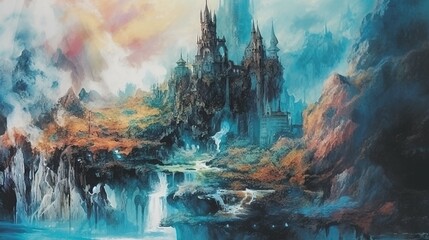 Wall Mural - Artistic watercolor paintings of a fantasy world . Fantasy concept , Illustration painting.