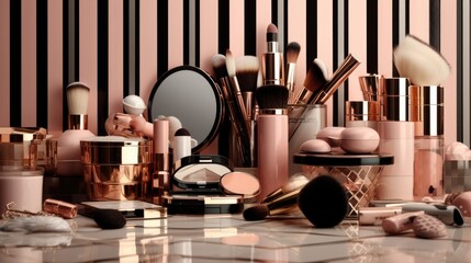 Set of makeup cosmetics. Generative AI