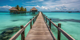 Fototapeta Natura - Wooden jetty that juts out into paradise tuquoise waters. Generative AI