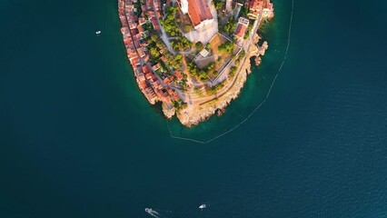 Wall Mural - rovinj, croatia. aerial view. old historic buildings in the bay. harbor with boats. beautiful romant