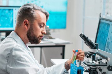 Wall Mural - professional scientist is working on a vaccine in a modern scientific research laboratory. genetic e