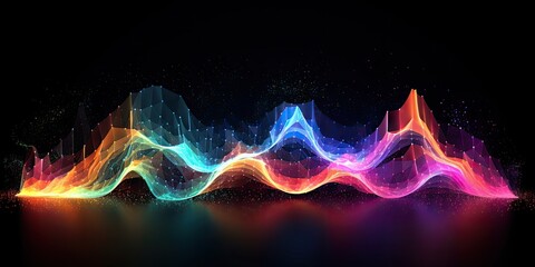 Poster - wave with colorful lights in dark background generative ai