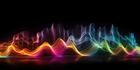 Poster - wave with colorful lights in dark background generative ai