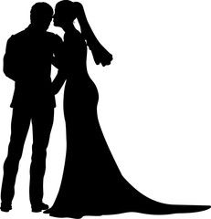 Wall Mural - Bride and groom couple silhouettes. Woman in a bridal wedding dress