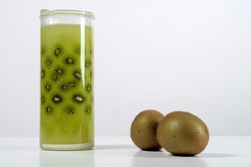 Poster - refreshing kiwi drink in a glass with sliced kiwi fruit on the side