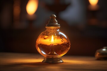 Poster - oil lamp is on the table. Generated by AI.