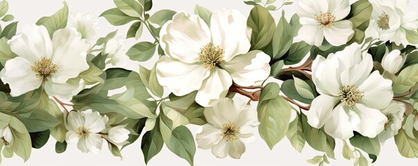 Poster - white flowers in watercolor floral backgrounds generative ai