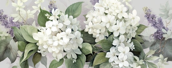 Poster - white flowers in watercolor illustrations lilac generative ai