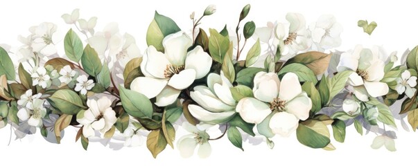 Poster - white flowers watercolor illustration generative ai