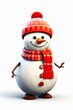 © Hanna - Cute snowman with red hat and scarf on white background in cartoon style. Generative AI.