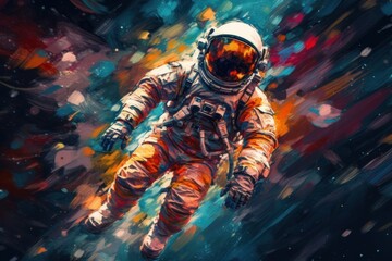 Wall Mural - astronaut on colorful background. illustration ai generative.