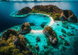 breathtaking beauty of the Banda Islands within the Moluccas archipelago in Indonesia. The scene unfolds with Pulau Gunung Api, a volcanic island, dominating the landscape. Generative AI.