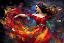 Flamenco Spanish Dancers Abstract Art With Vivid Passionate Colours, Digital Art