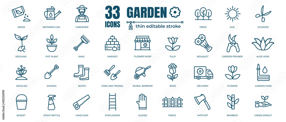 Simple set of Flower, Garden and Gardening Related Vector Line Icons ...