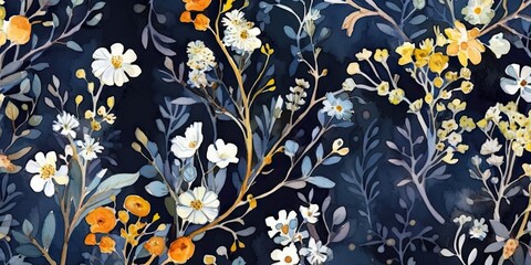 Poster - watercolor floral fabric design generative ai