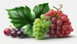 Fresh healthy red and green grapes fruit white background AI Generated image