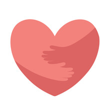 Hands Embrace Heart Vector Illustration. Support, Help And Pray For Peace And Freedom, Symbol Of Love, Donation And Care Of People In Community