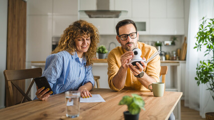 Couple at home connect and install cctv security surveillance camera